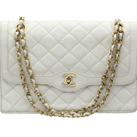 CHANEL CC Double W Flap Matelasse 25 Shoulder Bag Lambskin White Rare 240525T - Picture 3 of 3
